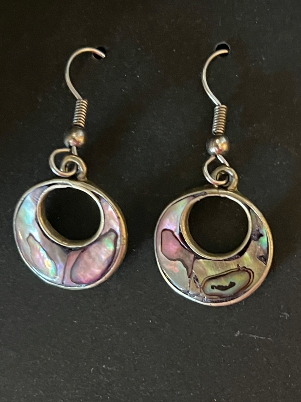 Iridescent Abalone Circle Drop Earrings - Silver-Tone - Picture 3 of 4